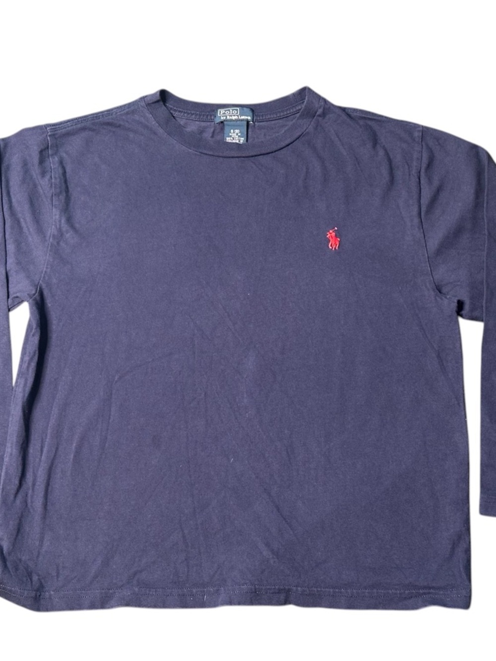 Ralph Lauren Navy Long-Sleeve Crewneck with Red Pony Logo